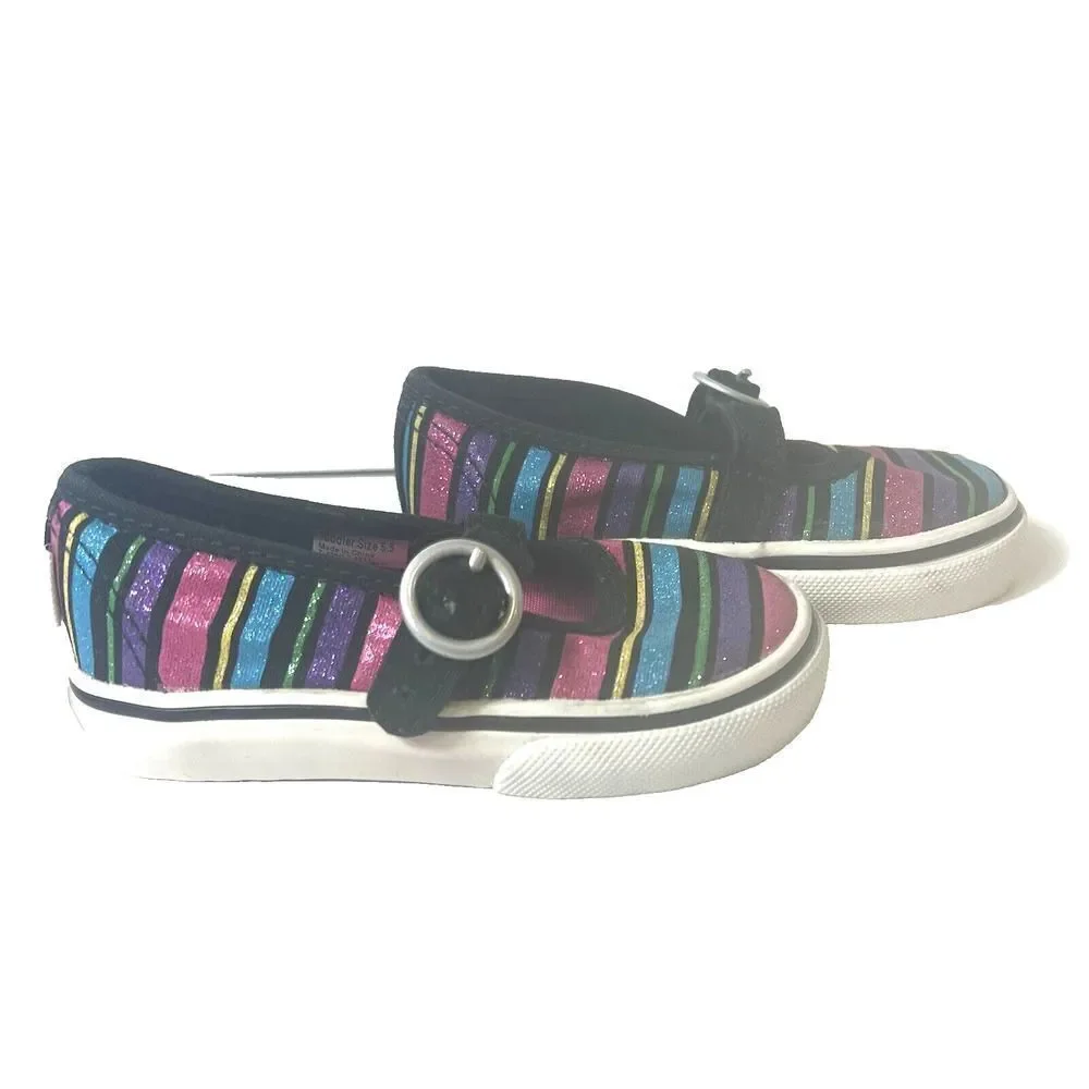 Vans Shoes Toddler Girls 5.5 Multicolor Glitter Striped Comfort Casual Mary Jane